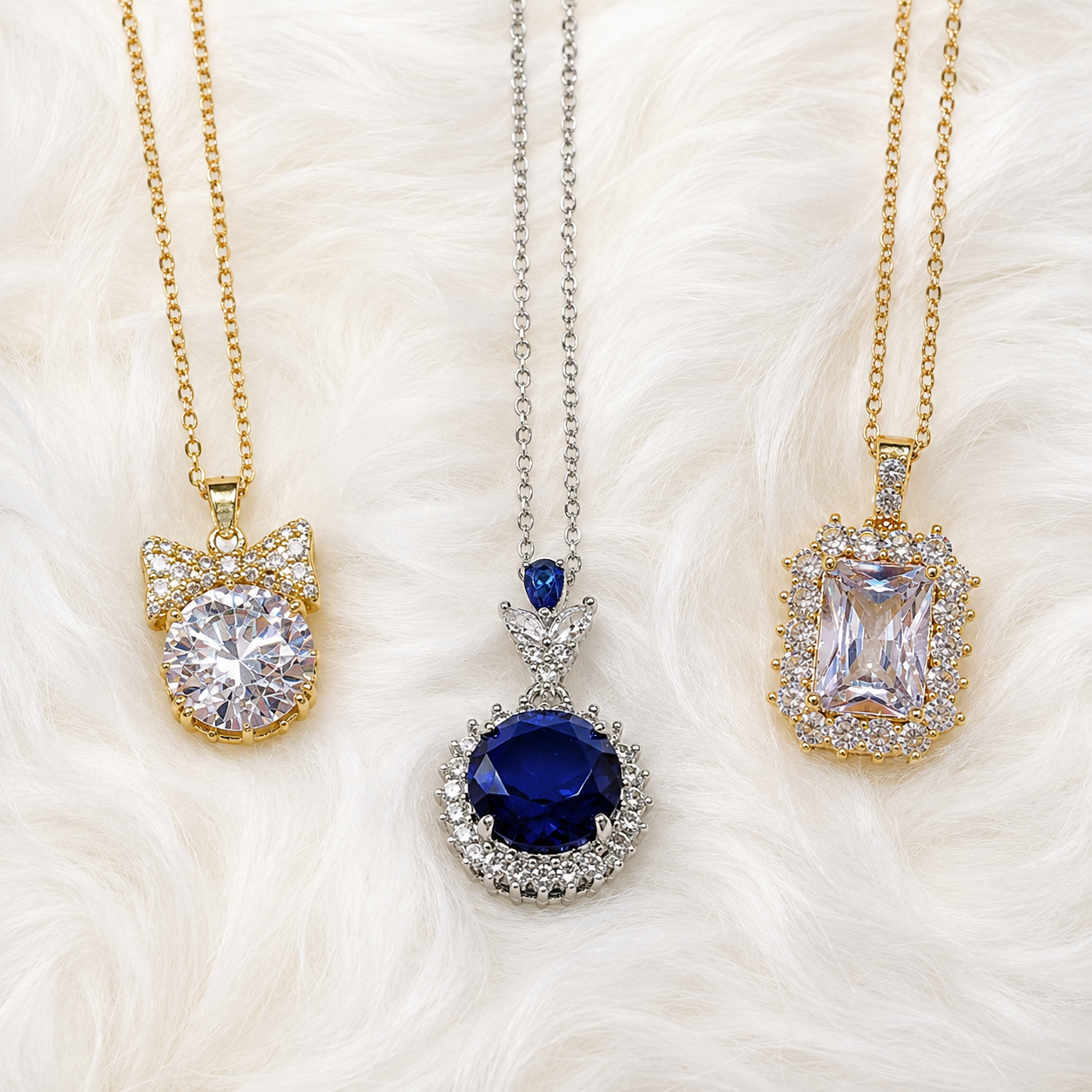 Royal Sapphire & Crystal Pendant Necklace Collection detail