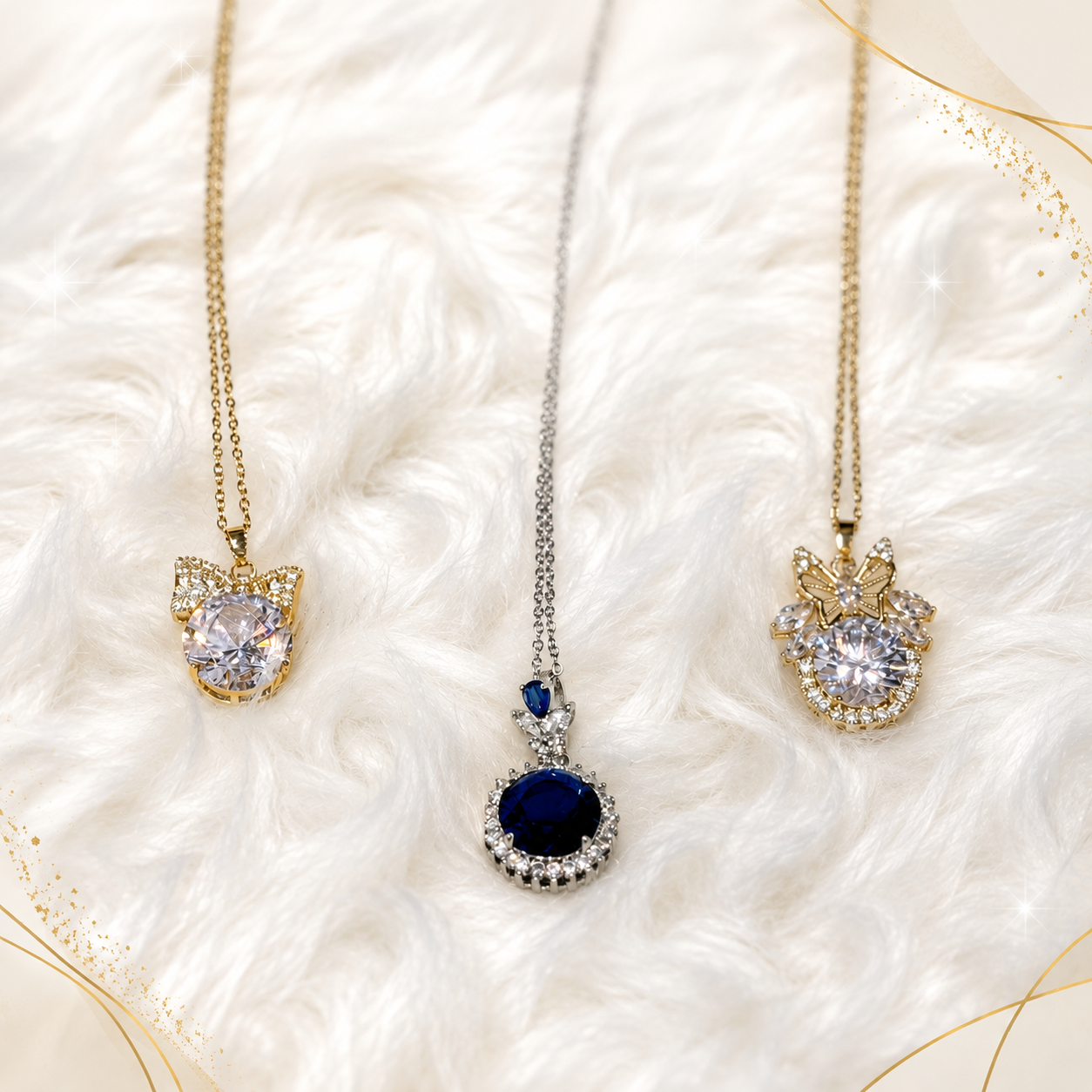 Royal Sapphire & Crystal Pendant Necklace Collection detail
